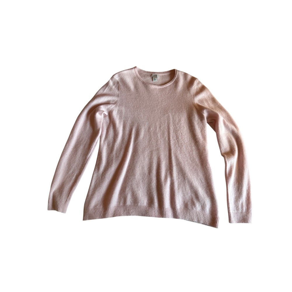 LL Bean Womens 100% Cashmere Crewneck Sweater Pink Long Sleeve Size Large